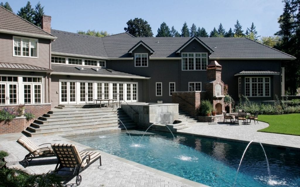 Metke Portland, OR exterior remodel transformation - pool, outdoor entertaining, landscaping, and more.